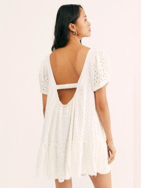 Free People Janie Eyelet Mini Dress boho oversized peasant summer feminine bride